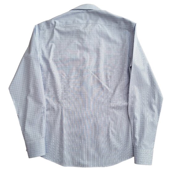 Slim-Fit Non-Iron Dress Shirt White with Blue Check Pattern 15.5 neck - Picture 2 of 10
